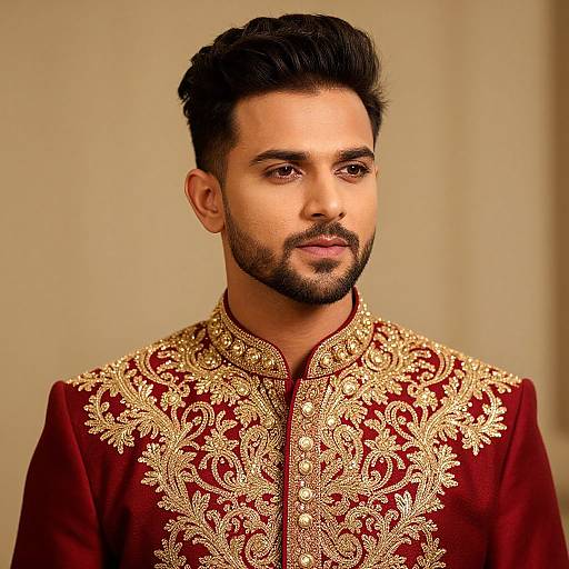 Shaadi Look Man in Red Gold Outfit