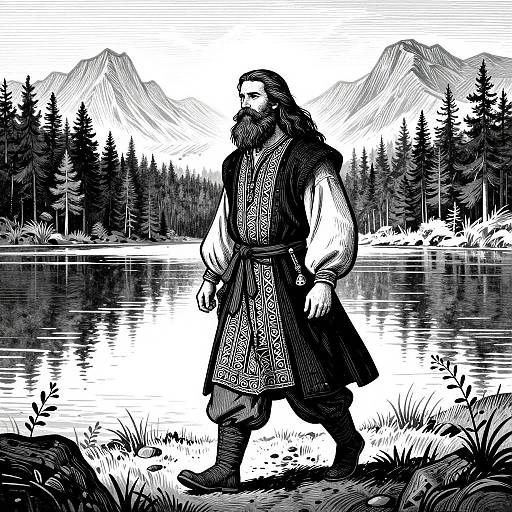 Woodcut Bard by Tranquil Lake