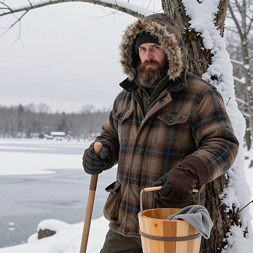 Winter Wanderer with Intense Gaze