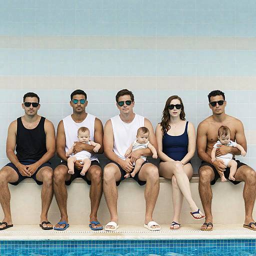 Casual Poolside Gathering with Intense Expressions