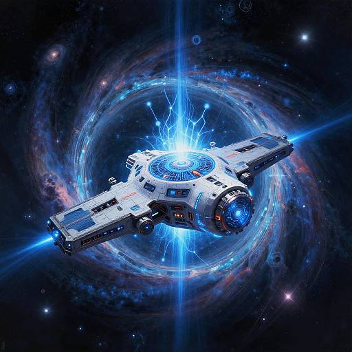 AI Spaceship Emerging from Wormhole