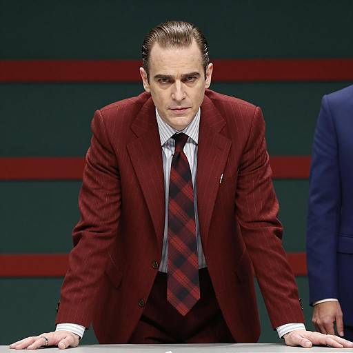 Stylish Man in Red Pinstripe Suit