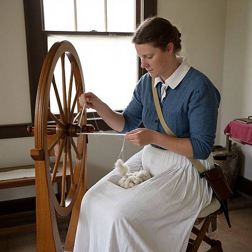Colonial Woman Spinning Wool Yarn
