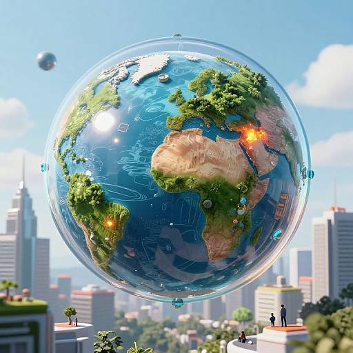 Surreal Cyberpunk Glass Sphere World