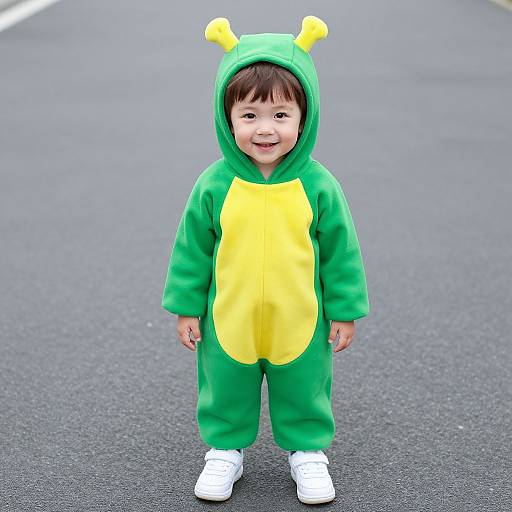 Smiling Boy in Green Yellow Costume