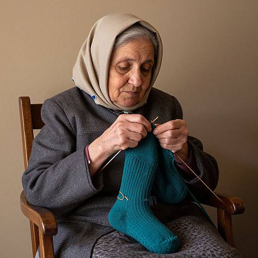 Elderly Woman Knitting Timeless Sock