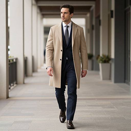 Man in Beige Coat Walking