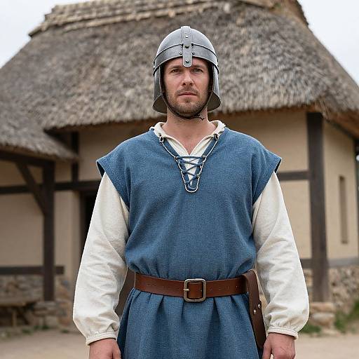 Medieval Peasant in Historical Village