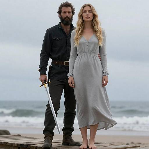 Couple by the Ocean with Sword