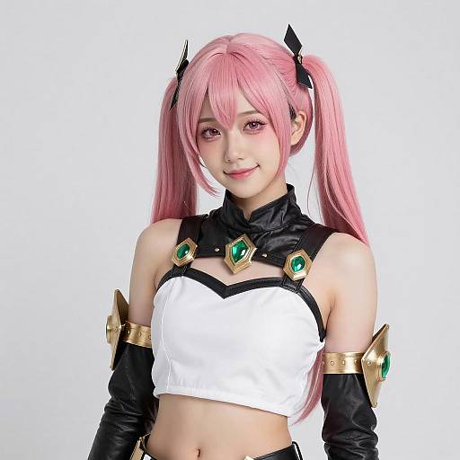 Young Woman in Pink Twin-Tails Cosplay