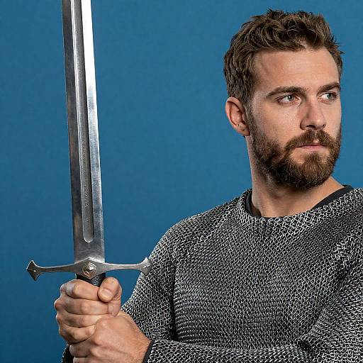 Serious Warrior with Sword Portrait