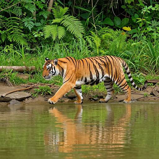 Tiger Stalking by Tranquil Riverbank