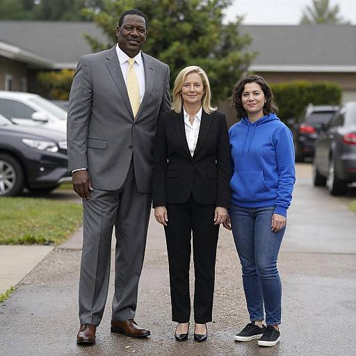 Three People on Wet Gravel Driveway