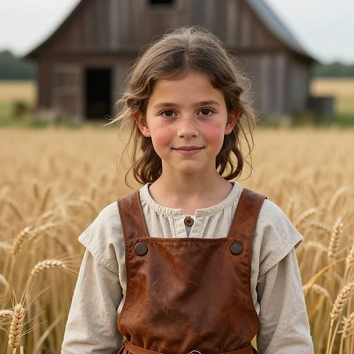 Medieval Farmer Girl in Harvest Field