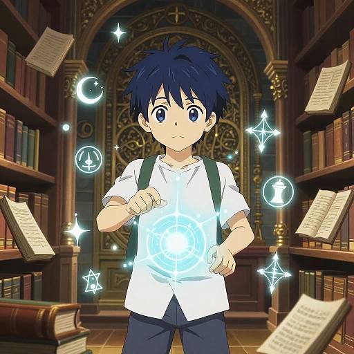 Young Magical Prodigy in Ancient Library