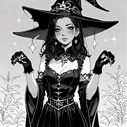 Monochrome Anime Witch Sketch