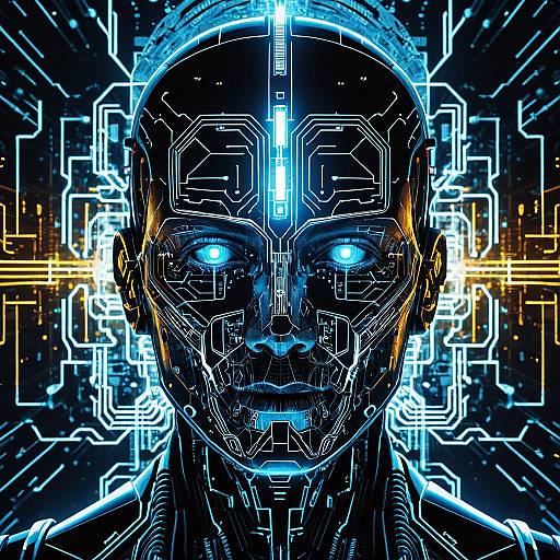 Cyberpunk Robotic Face with Quantum Circuitry