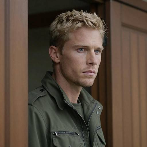 Blonde Man Military Jacket Doorway Portrait