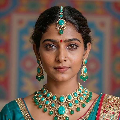 Elegant Portrait of Indian Woman in Turquoise