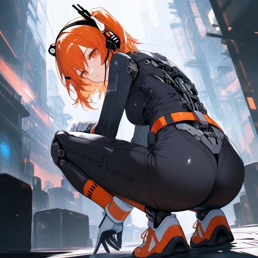 Cybernetic Android in Neon Urban Setting