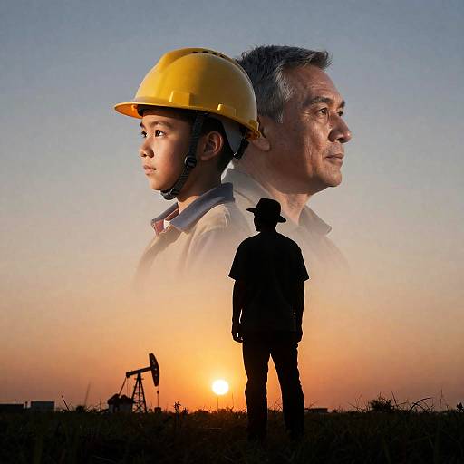 Silhouette at Sunset with Generational Faces