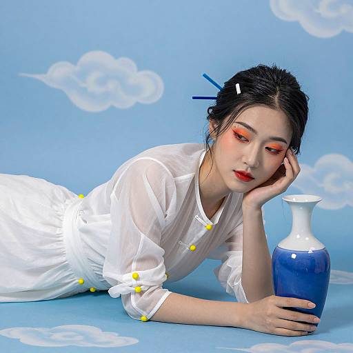 Serene Beauty: Asian Woman in Sheer Dress