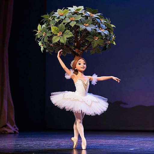 Anthropomorphic Tree Cartoon Ballerina on Stage