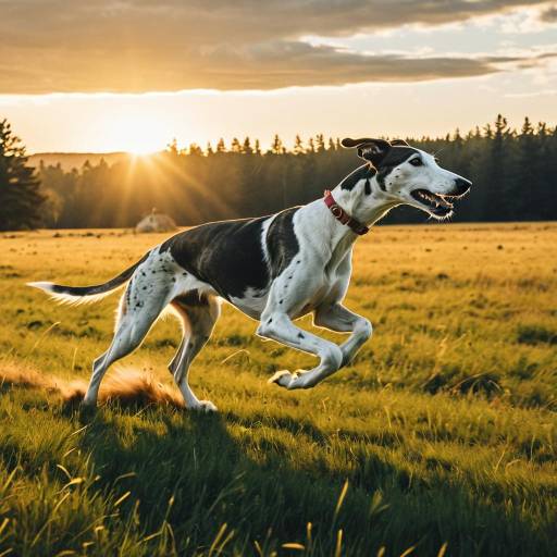 Greyhound Running at Sunset