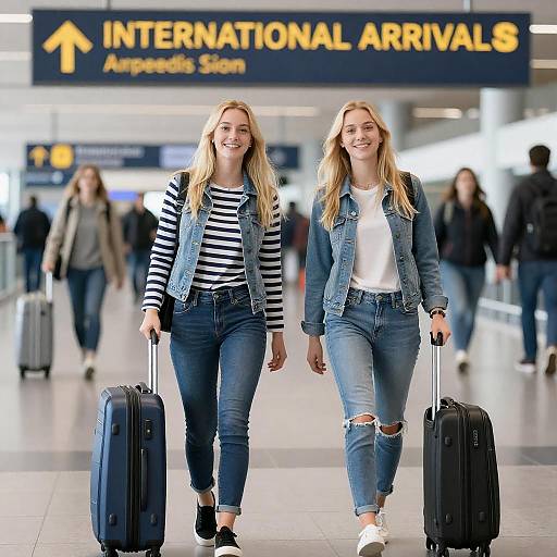 Two Blonde Travelers at International Arrivals