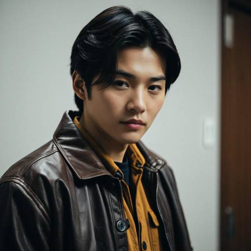 Young Asian Man in Brown Leather Jacket