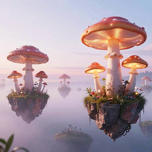 Dreamcore Floating Islands with Mushrooms