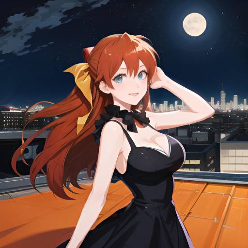 Anime Night Scene with Asuka Langley