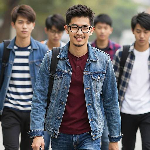 Casual Friends Outdoors in Denim and Plaid