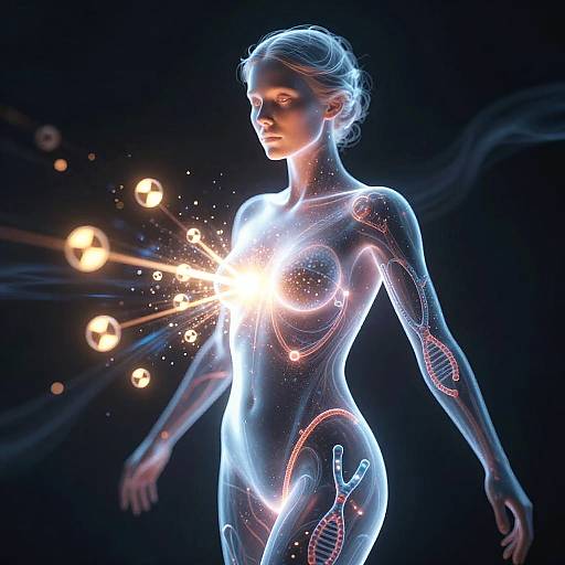 Glowing Irradiated Woman with Chromosomal Structures