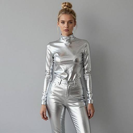 Young Woman in Silver Metallic Outfit