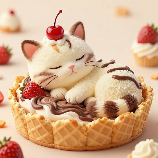 Hyper-Realistic Ice Cream Kitten Fantasy