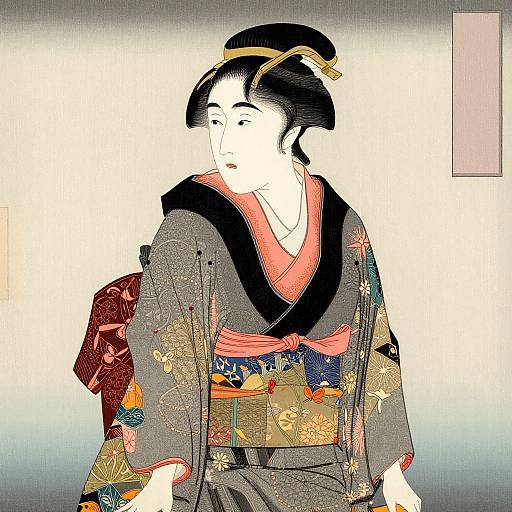Meiji Era Woman in Nishiki-e Kimono