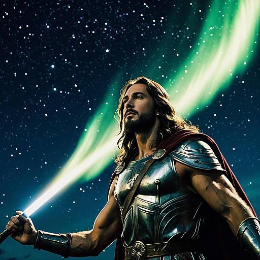 Jesus the Warrior Beneath Aurora Skies