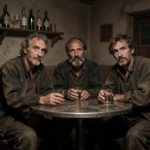 Three Elders in a Rustic Gathering