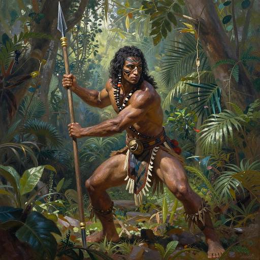 Hyperrealistic Warrior in Jungle Setting