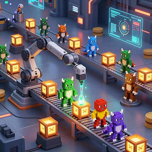 Futuristic Sprite Generation Assembly Line