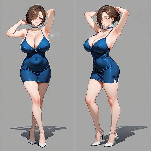 Mature Woman in Blue Dress and High Heels