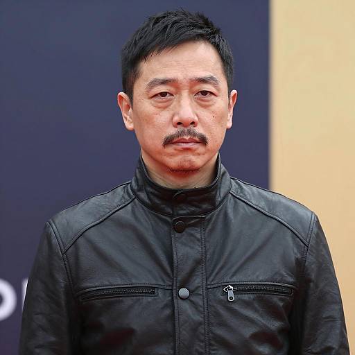 Asian Man in Black Leather Jacket Portrait