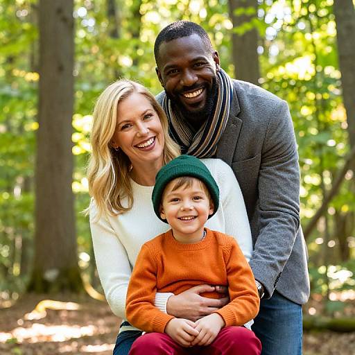 Happy Family Portrait in Sunlit Forest