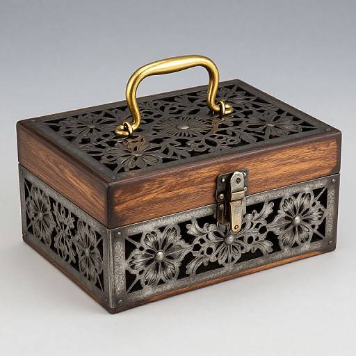 Antiqued Floral Metal & Wood Box