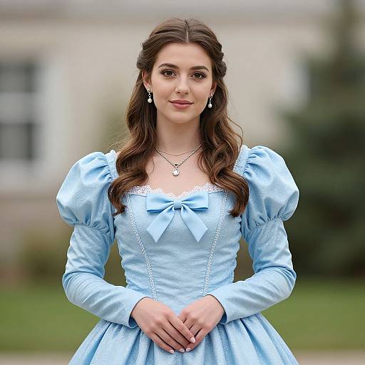Realistic Woman in Blue Belle Costume