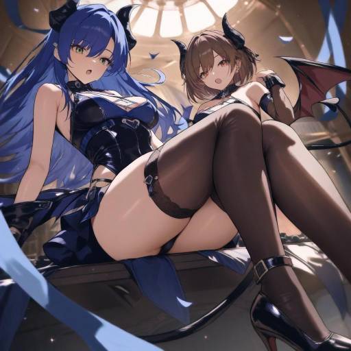 Demonic Girl with Blue Hair and High Heels