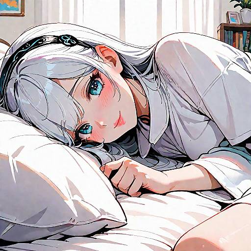 Shy Grey-Haired Girl in Oversized Shirt
