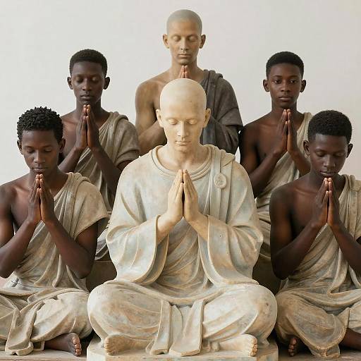 Praying Boys in Fine Art Statue Parody