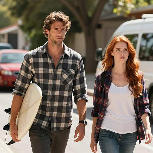 Couple Outdoors with Surfboard Scene